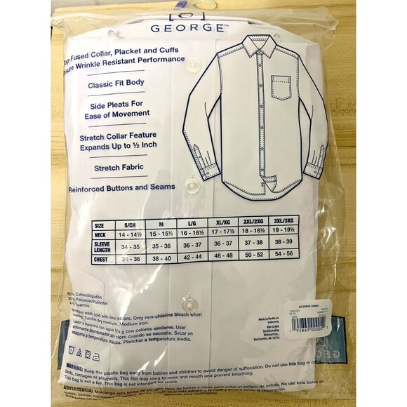 George Classic Fit Button Up Shirt long sleeve Men's 2XL White NWT - Picture 2 of 2